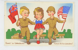 ENFANTS - GUERRE 1939-45 - Jolie Carte Fantaisie Fillette Française Et Soldats Américains "Vivent Les Libérateurs - IDA - Kinder-Zeichnungen