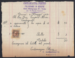 FT0811 Torino 1938, Costamagna Pietro, Falegname In Genere, Fattura, Marche Da Bollo, Invoice - Italien