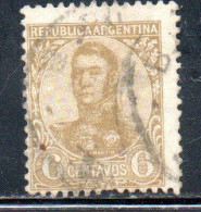 ARGENTINA 1908 1909 JOSE DE SAN MARTIN 6c USED USADO OBLITERE' - Usati