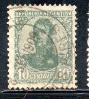 ARGENTINA 1908 1909 JOSE DE SAN MARTIN 10c USED USADO OBLITERE' - Gebraucht