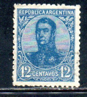 ARGENTINA 1908 1909 JOSE DE SAN MARTIN 12c USED USADO OBLITERE' - Oblitérés