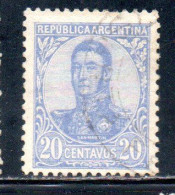 ARGENTINA 1908 1909 JOSE DE SAN MARTIN 20c USED USADO OBLITERE' - Usados