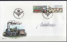 Martin Mörck. Denmark 1997. 150 Anniv Railway Connection Copenhagen - Roskilde. Michel 1155 - 1156 FDC. Signed. - FDC