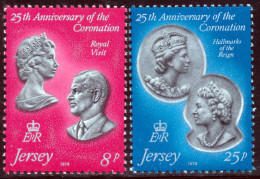 JERSEY 1978 Mi 185-186 25th ANNIVERSARY OF THE CORONATION OF QUEEN ELIZABETH II MINT STAMPS ** - Familles Royales