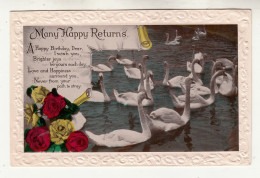 CO48. Vintage Greetings Postcard.  Swans And Roses. - Birds