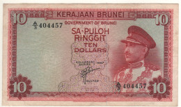 BRUNEI  10 Dollars  P3a   Dated  1967     (  Sultan Omar Ali Saifuddin III + Mosque At Back ) - Brunei