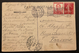 Carte Postale Affr. OBP 118 + Timbre Français "Semeuse 10c" Obl. GENT TENTOONSTELLING > Varsovie - 1912 Pellens