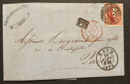 Lettre 11/09/1858 - Affr. OBP 8 Obl. P45 Gand > Lille - Ambulant Ouest No 3 - 1858-1862 Medallions (9/12)
