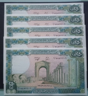 BANKNOTE LIBAN LEBANON 250 LIVRES 1988 5 BANKNOTES WITH CONSECUTIVE SERIAL NUMBERS UNCIRCULATED - Líbano