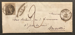 Lettre 11/02/1859 - Affr. OBP 10A Obl. P83 Namur > Bruxelles - Affranchissement Insuffisant 83 - 1858-1862 Medallions (9/12)