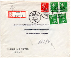 Norwegen 1941, 5 Marken Auf Reko Brief V. Oslo An Dt. Feldpost 31740, Dann 00294 - Covers & Documents