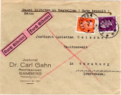 DR 1932, 40+12 Pf. Auf Eilboten Brief V. Bamberg N. Würzburg - Lettres & Documents