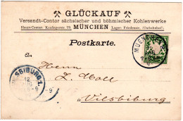 Bayern 1899, Glückauf Kohlenwerke Karte M. 5 Pf. Ab München - Fabriken Und Industrien