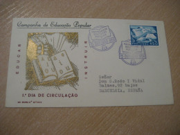 LISBOA 1954 To Barcelona Spain Campanha Educaçao Popular Education Campaign FDC Cancel Cover PORTUGAL - Cartas & Documentos