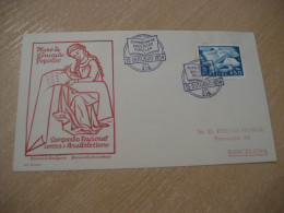 LISBOA 1954 To Barcelona Spain Campanha Educaçao Popular Education Campaign Analfabetismo FDC Cancel Cover PORTUGAL - Covers & Documents