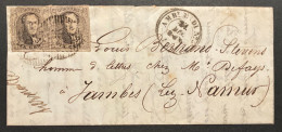 Lettre 21/12/1857 - Affr. OBP 6 Obl. M.V. Ambulant Du Midi No 5 - Manuscrit HERMALLE - 1851-1857 Medallones (6/8)