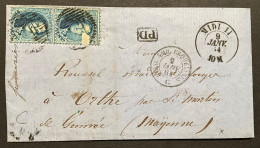 Lettre 09/01/1864 - Affr. OBP 15 Obl. M.II. Ambulant Du Midi No 2 > St Martin De Connet - 1863-1864 Medallions (13/16)