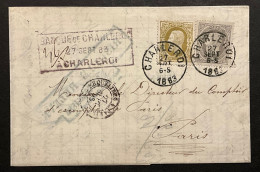 Lettre Recommandé 27/09/1883 - Affr. OBP 33+35 Obl. EC CHARLEROI Vers Paris (FR) Marque De Passage Erquelinnes - 1863-1864 Medaillen (13/16)