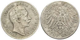 Impero Germania 5 Marchi 1907 Prussia Wilhel II Konig V (V-29 - 2, 3 & 5 Mark Argent