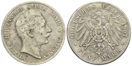 Impero Germania 5 Marchi 1907 Prussia Wilhel II Konig V (V-29eb - 2, 3 & 5 Mark Silber