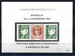 RC 27328 FRANCE 1983 TRIPTYQUE EMIS PAR LA RÉSISTANCE MARSEILLE 1943 BLOC FEUILLET FAC SIMILÉ EMIS LORS DE L EXPOSITION - Exposiciones Filatelicas