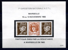 RC 27330 FRANCE 1983 TRIPTYQUE EMIS PAR LA RÉSISTANCE MARSEILLE 1943 BLOC FEUILLET FAC SIMILÉ EMIS LORS DE L EXPOSITION - Expositions Philatéliques