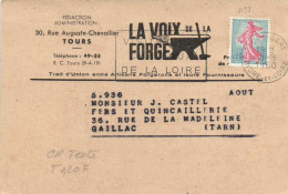 LA VOIX DE LA FORGE 60 Rue Augustin Chevaler TOURS  Vers Gaillac  Timbre 0.20RV - Other & Unclassified