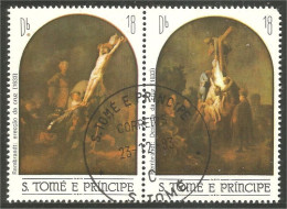 788 Sao Tome Principe Tableau Religieux Religious Painting Rembrandt Crucifiction Kreuzigung Crocifissione (SAO-24c) - Rembrandt
