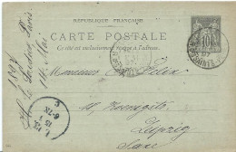 CARTE POSTALE 10 CT SAGE 1897 AVEC REPIQUAGE LIBRAIRIE H. LE SOUDIER PARIS - Overprinter Postcards (before 1995)