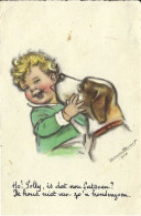 Kind Spielt Mit Hund, Holländisch, Illustration, Signiert Germaine Bouvret 1938, Gelaufen - Otros & Sin Clasificación