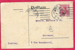 GERMANY - POSTKARTE PF.10 FROM "BERLIN W.*7.1.13*/ 9" TO FIRENZE - TIMBRINO PORTALETTERE - Briefe U. Dokumente