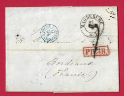 !!! MARQUE D'ENTRÉE PRUSSE PAR VALENCIENNES SUR LETTRE DE MAGDEBOURG DE 1854 - Marques D'entrées