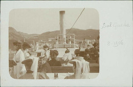 LAGO DI GARDA -  VAPORETTO / NAVIGAZIONE / PASSEGGERI - CARTOLINA FOTOGRAFICA - AGOSTO 1906 (20540) - Trento