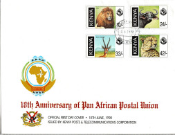 KENYA  FDC, Lion, Buffalo, Gazelle, Cheetah   /   KENIA  Lettre De Première Jour,  Lion, Buffle, Gazelle, Guépard   1998 - Altri & Non Classificati