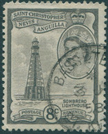 St Kitts Nevis 1954 SG112b 8c QEII Black Sombrero Lighthouse FU - St.Kitts-et-Nevis ( 1983-...)