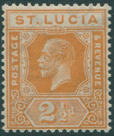 St Lucia 1912 SG97 2½d Orange KGV MLH - St.Lucia (1979-...)