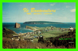 PERCÉ, QUÉBEC - WIDE ANGLE VIEW OF THE ROCK, BONAVENTURE ISLAND AND THE VILLAGE - PHOTO BY AL CASSIDY - - Percé