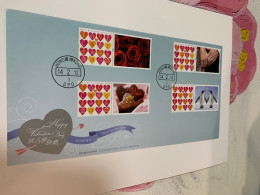 Hong Kong Stamp FDC Valentines Day Love  Rings Gift Chocolate Rose Penguin - Storia Postale