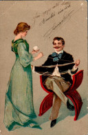 Carte 1903 Femme Et Homme En Relief , Gaufrée : Couture , Tricot - Women