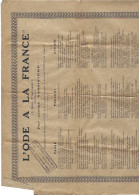 Affiche Poème 30*45 Cm 1918 L'ode à La France De J Vassivière Avec Conseils D'interprétation. La Mutte, Librairie à METZ - Non Classés