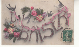 CP100. Vintage French Greetings Postcard. A Kiss. Un Baiser And Flowers - Flowers