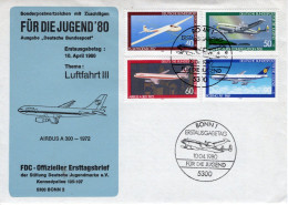 Deutschland FDC - Phoenix FS24-SuperConstellation-Airbus A300-Boeing 747 - 4v Envelope Prémier Jour - Avions