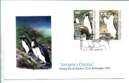 CHILE 1995 FDC CHILEAN ANTARCTICS TERRITORY PENGUINS FAUNA FIRST DAY COVER - Cile
