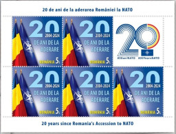 ROMANIA 2024 - 20 YEARS SINCE ROMANIA’S ACCESSION TO NATO  Minisheet Of 5 Stamps +1 Label MNH** - NATO