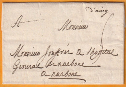 1757 - Marque Postale Manuscrite D'AVIGNON, Vaucluse Sur Lettre Pliée Avec Corrrespondance Vers Narbonne, Aude - 1701-1800: Voorlopers XVIII