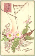 CPA Carte Postale Légèrement Gaufrée  France Souvenir Affectueux Un Voilier Et Des Fleurs   VM79172 - Autres & Non Classés