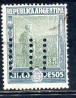 ARGENTINA 1912 1913 PERFIN AGRICULTURE 5p USED USADO OBLITERE' - Used Stamps