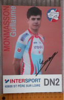 Autographe Monmasson Guillaume Cercle Gambetta Orléans Inter Sport DN2 Format 13.5 X 19.5 Cm - Cyclisme