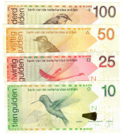 FULL SET Netherlands Antilles 10, 25, 50 & 100 Guilders (Gulden) 2011-2016 UNC - Antille Olandesi (...-1986)