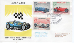 Monaco FDC - XXV Grand Prix De Monaco - Bugatti-Alfa Romeo-Mercedes - 3v Envelope Prémier Jour - Cars